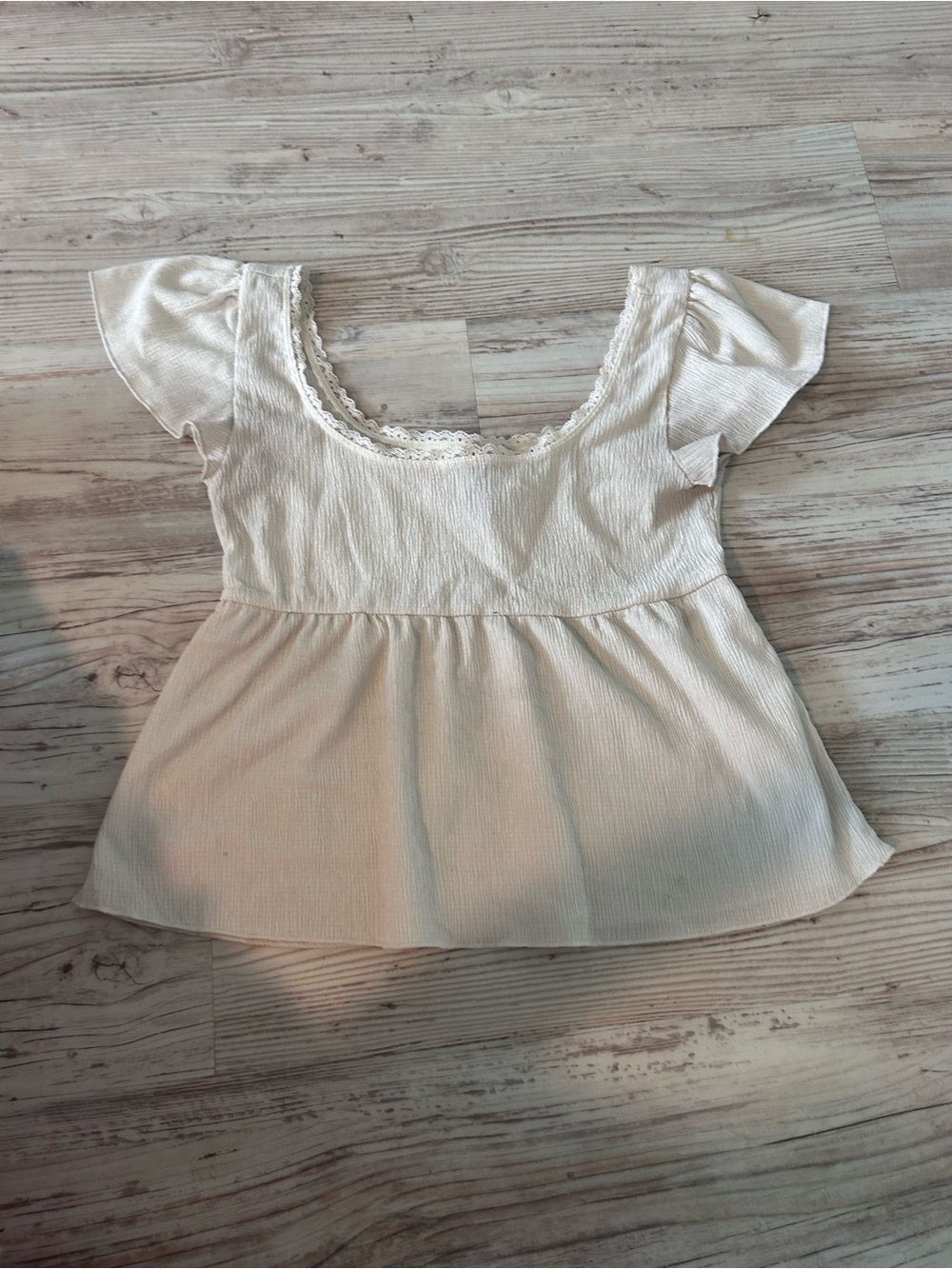 H&M Cream Lace-Trim Peplum Square Neck Top